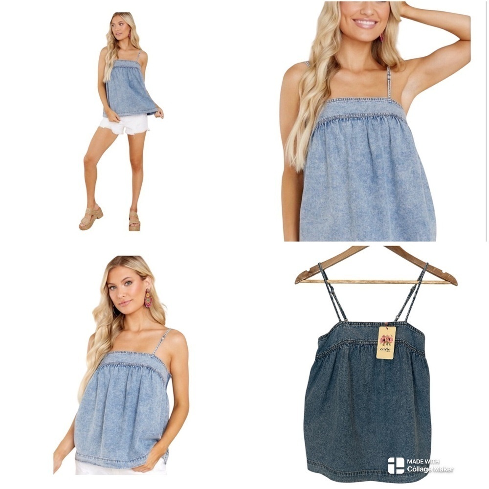 NWT ENTRO stonewashed denim babydoll tank